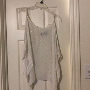JLo seethru white and gold open shoulder top